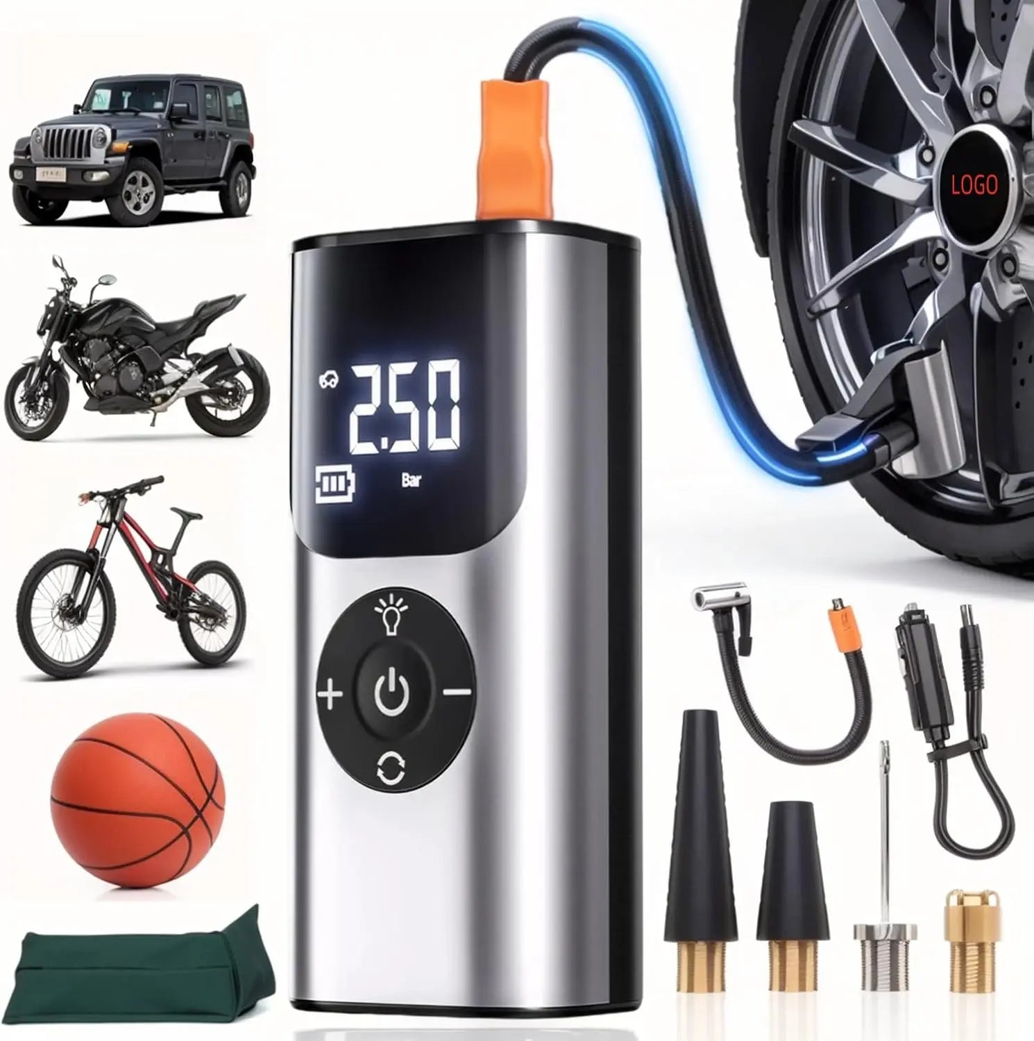 150PSI Cordless Air Compressor for Car Tires  Dual Cylinder Fast Inflation, Rechargeable Tire Inflator with Digital Gauge