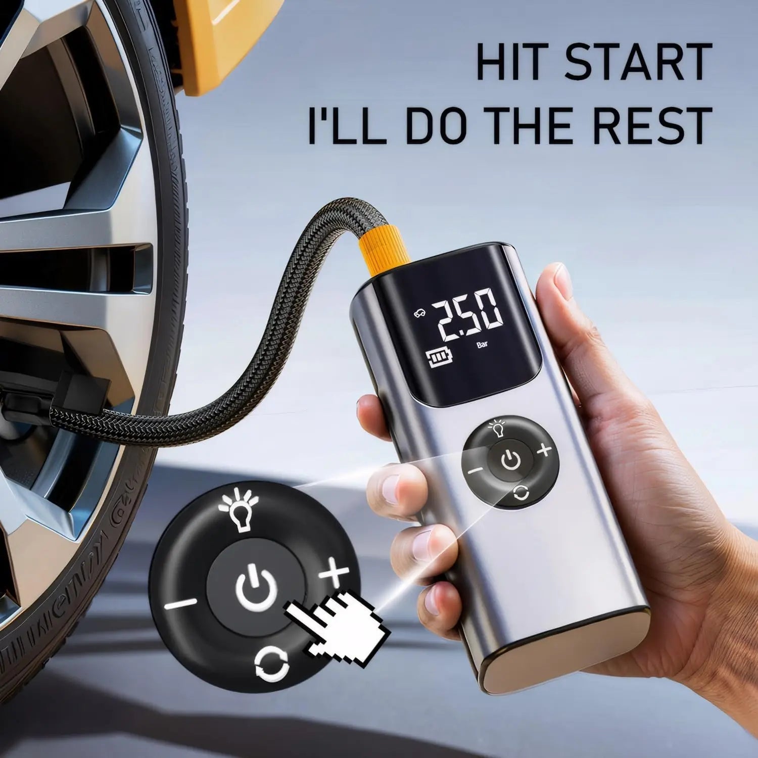 150PSI Cordless Air Compressor for Car Tires  Dual Cylinder Fast Inflation, Rechargeable Tire Inflator with Digital Gauge